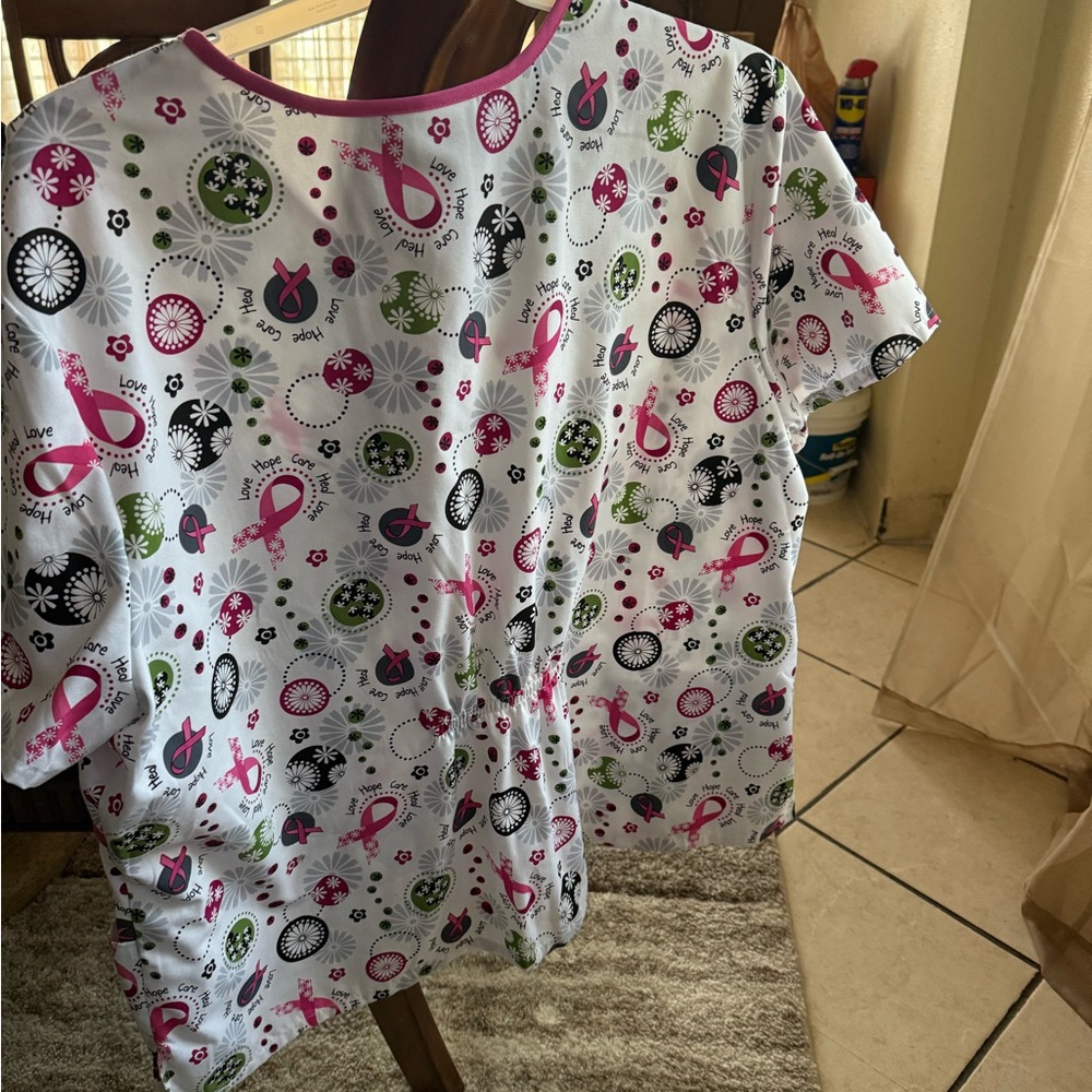 SB Scrubs Top with Pink Green and Black Patterns
Cancer Ribbons